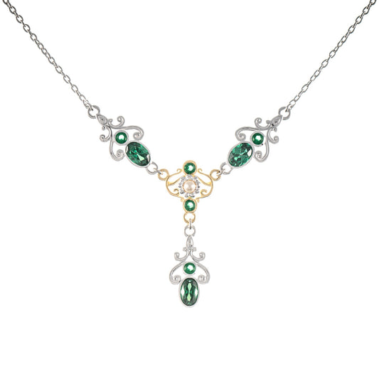 Collier 925 Silber teilvergoldet Zirkonia grün Perle
