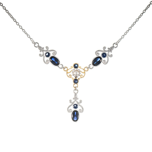 Collier 925 Silber teilvergoldet Zirkonia blau Perle