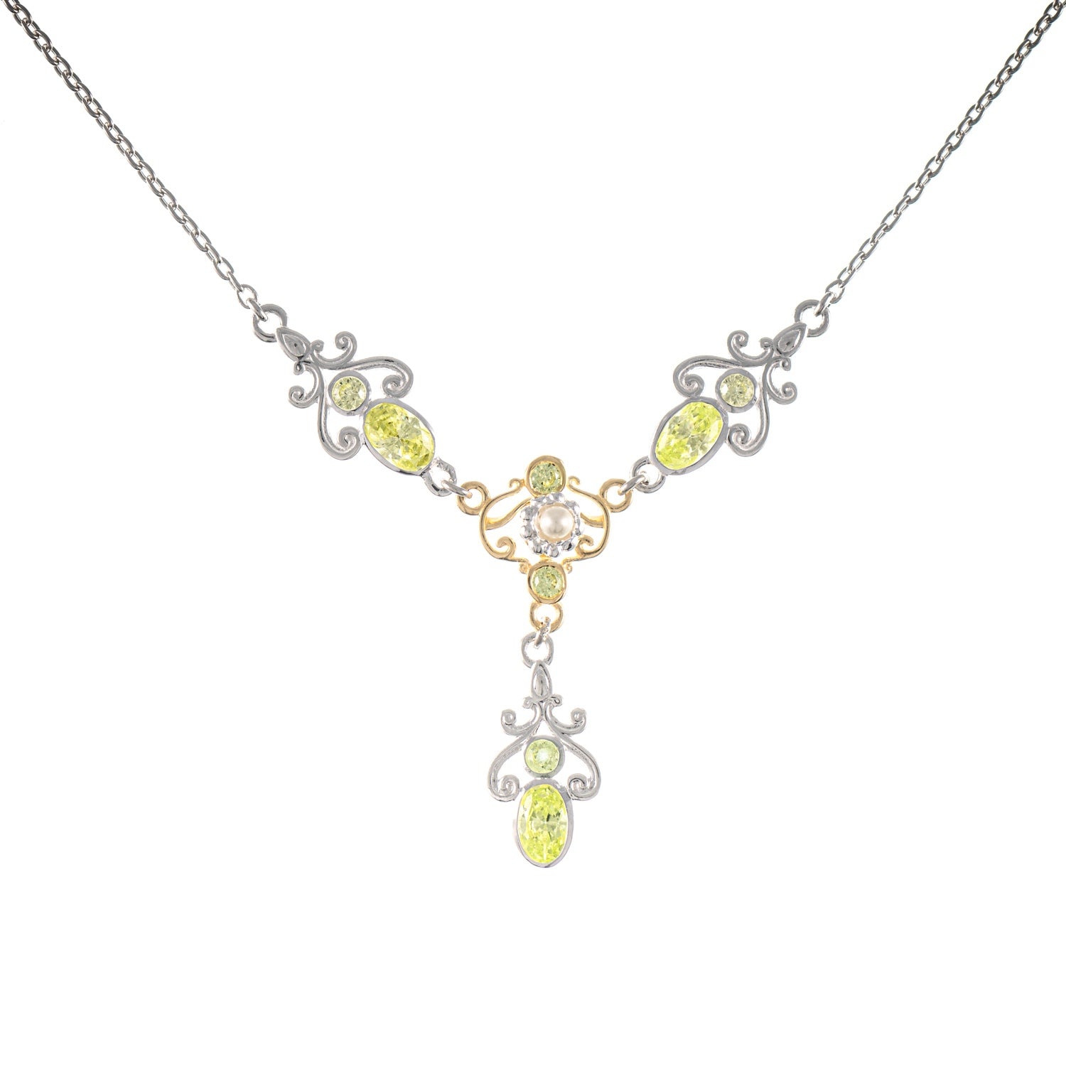 Collier 925 Silber teilvergoldet Zirkonia hellgrün Perle