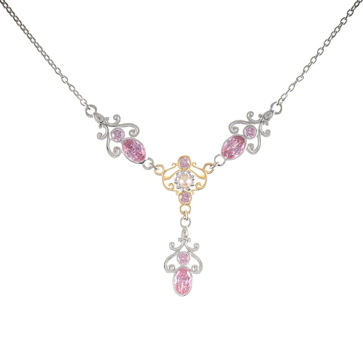 Collier 925 Silber teilvergoldet Zirkonia rosa Perle
