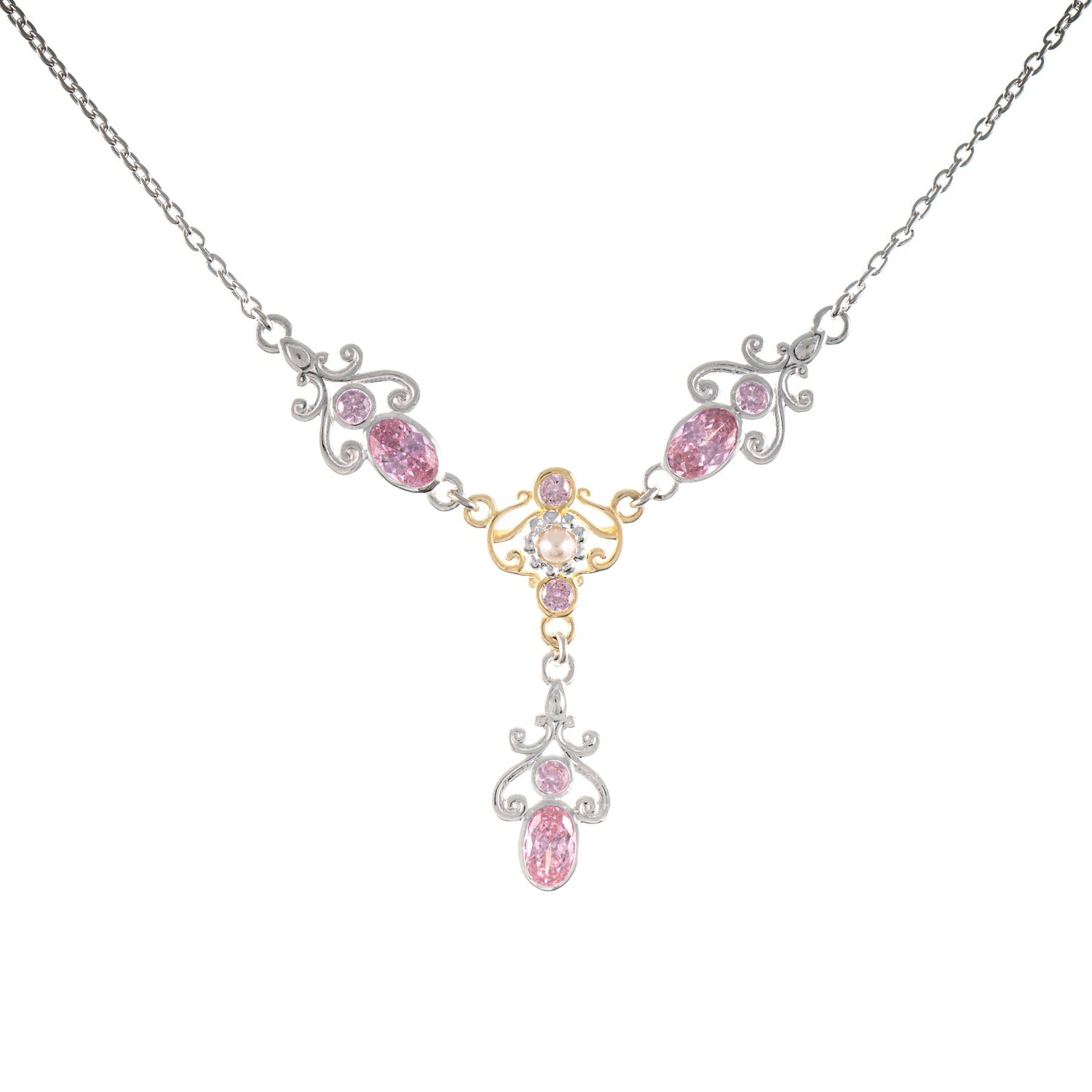 Collier 925 Silber teilvergoldet Zirkonia rosa Perle