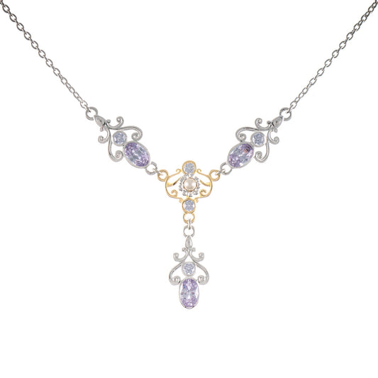 Collier 925 Silber teilvergoldet Zirkonia flieder Perle