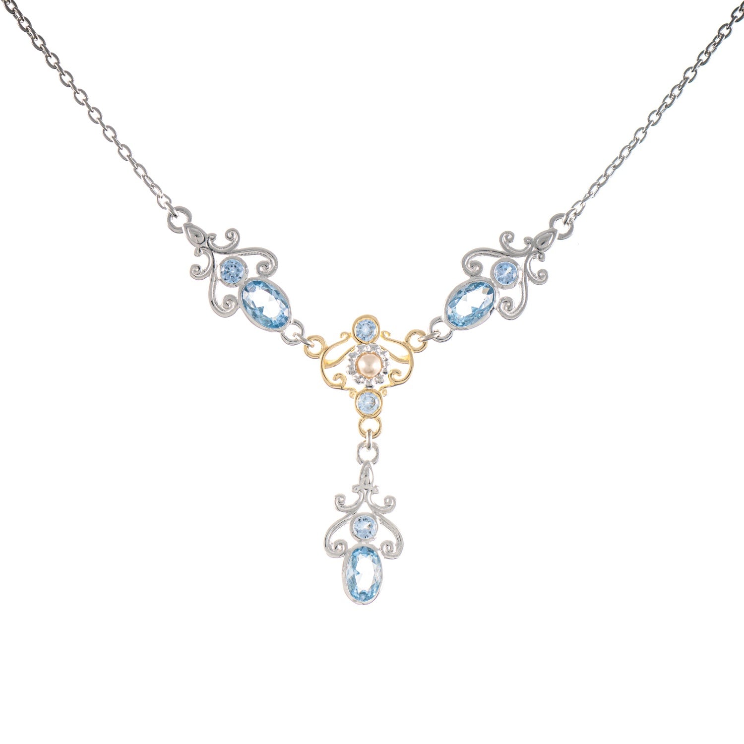 Collier 925 Silber teilvergoldet Zirkonia hellblau Perle