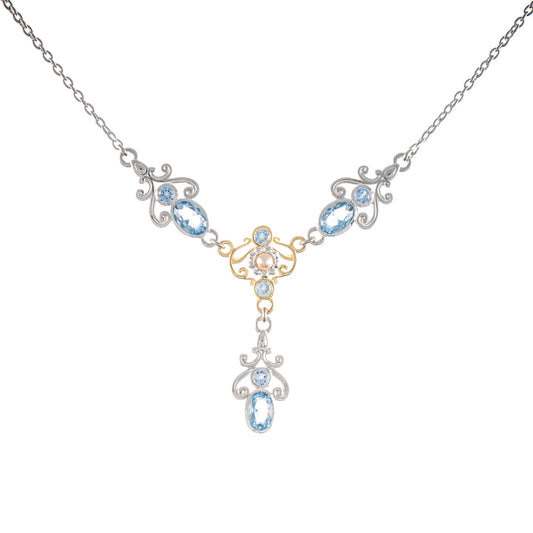 Collier 925 Silber teilvergoldet Zirkonia hellblau Perle