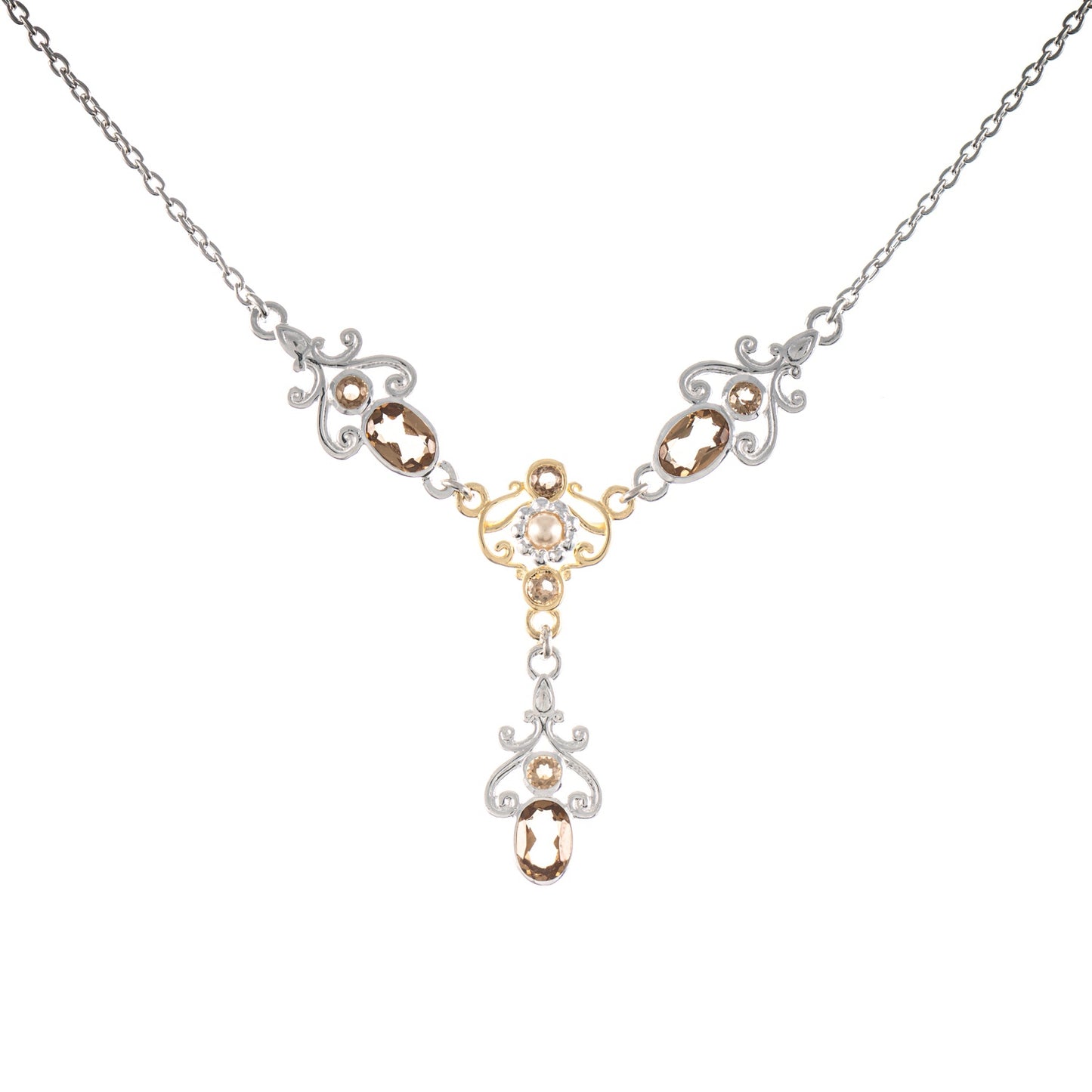 Collier 925 Silber teilvergoldet Zirkonia cognac Perle
