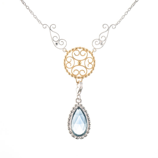 Collier Signature 925 Silber teilvergoldet mit wechselbarem Stein hellblau
