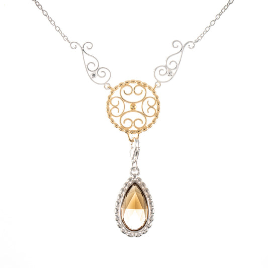 Collier Signature 925 Silber teilvergoldet mit wechselbarem Stein cognac