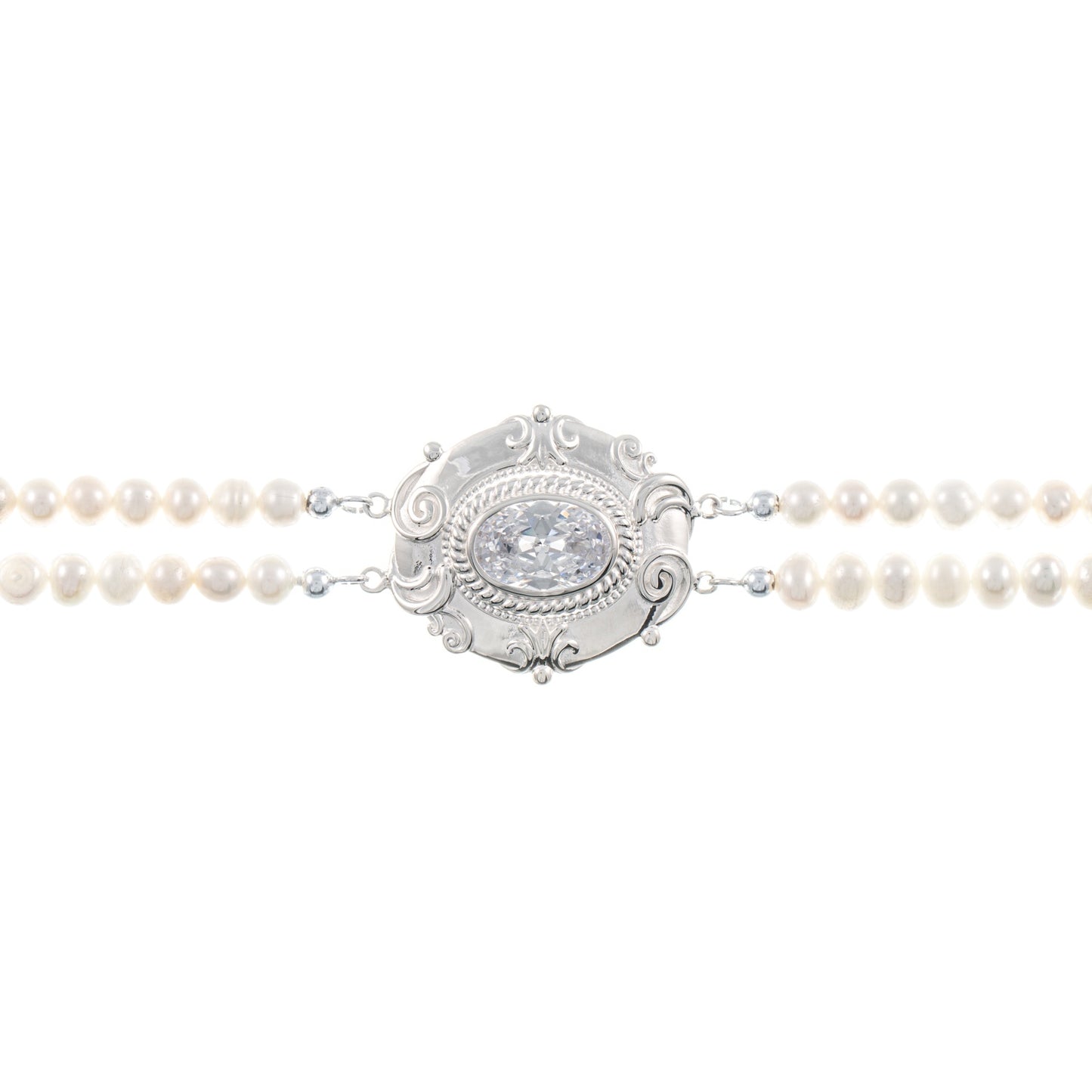 Collier Choker 925 Silber Zirkonia weiss Perle