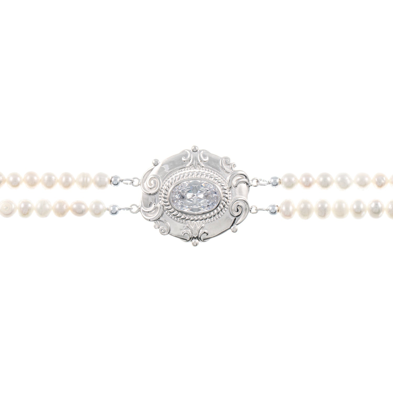 Collier Choker 925 Silber Zirkonia weiss Perle