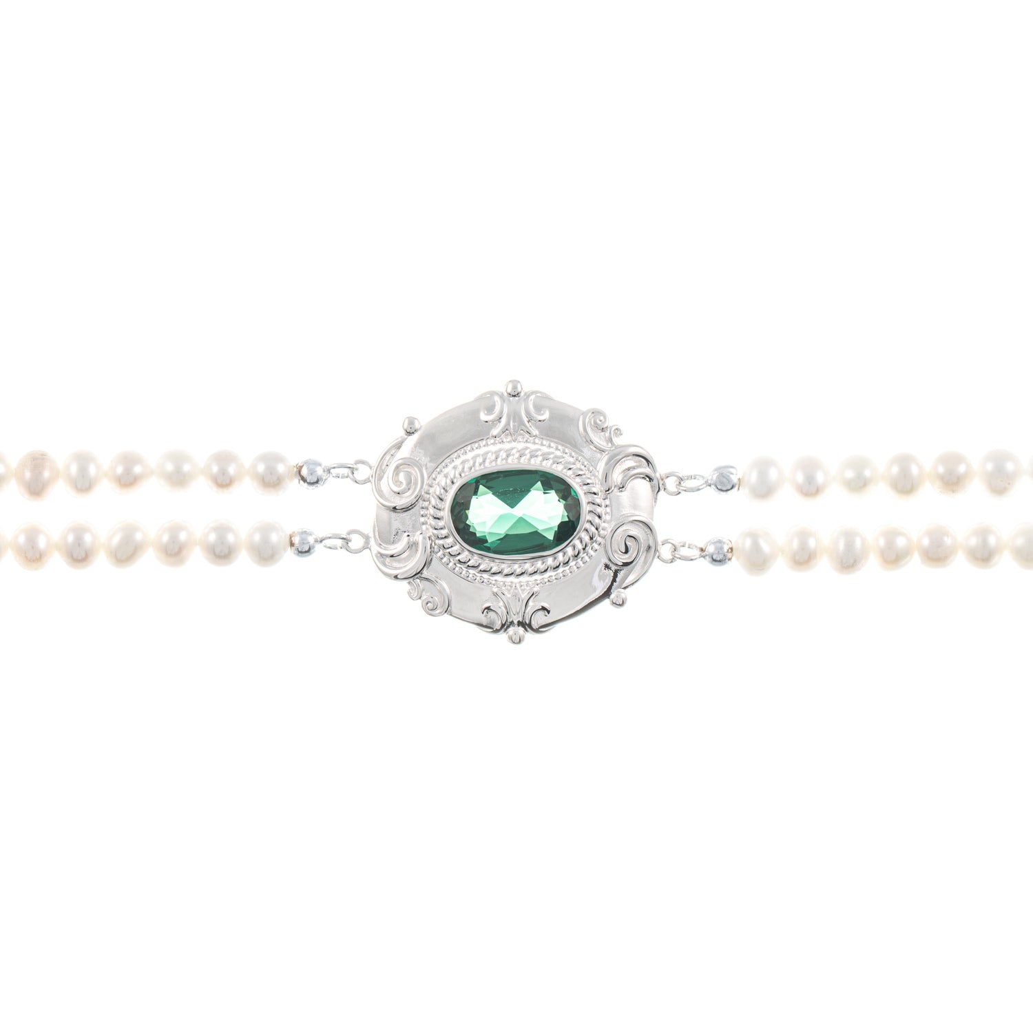 Collier Choker 925 Silber Zirkonia grün Perle