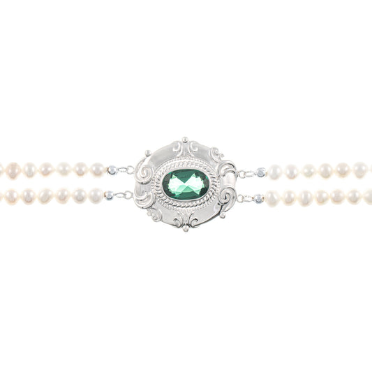Collier Choker 925 Silber Zirkonia grün Perle