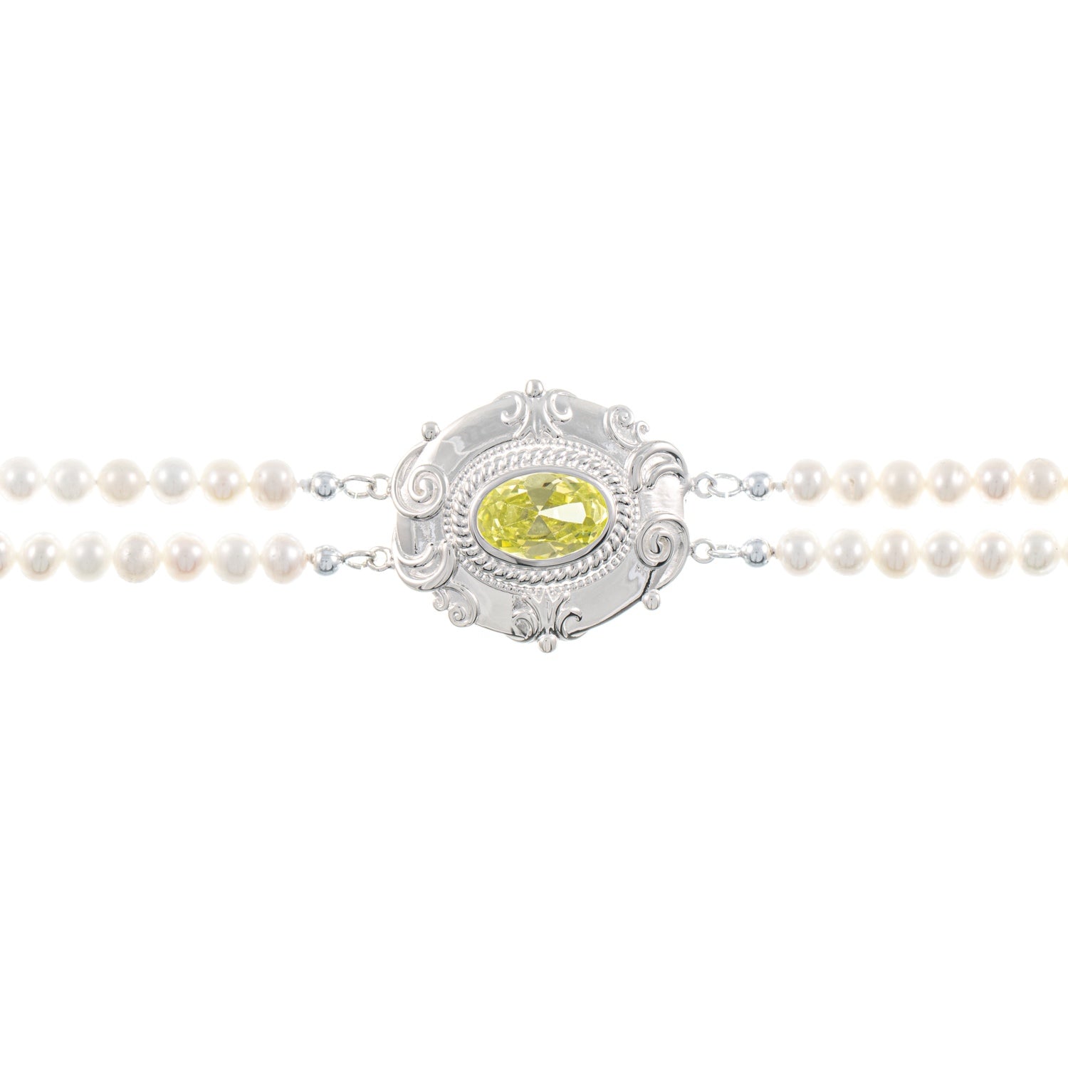 Collier Choker 925 Silber Zirkonia hellgrün Perle