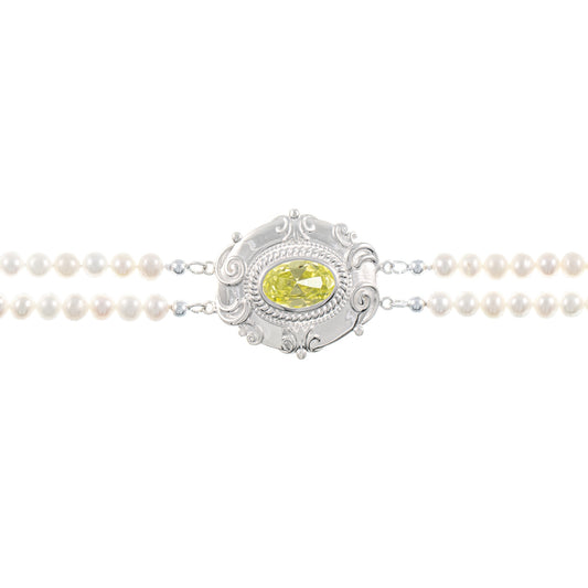 Collier Choker 925 Silber Zirkonia hellgrün Perle