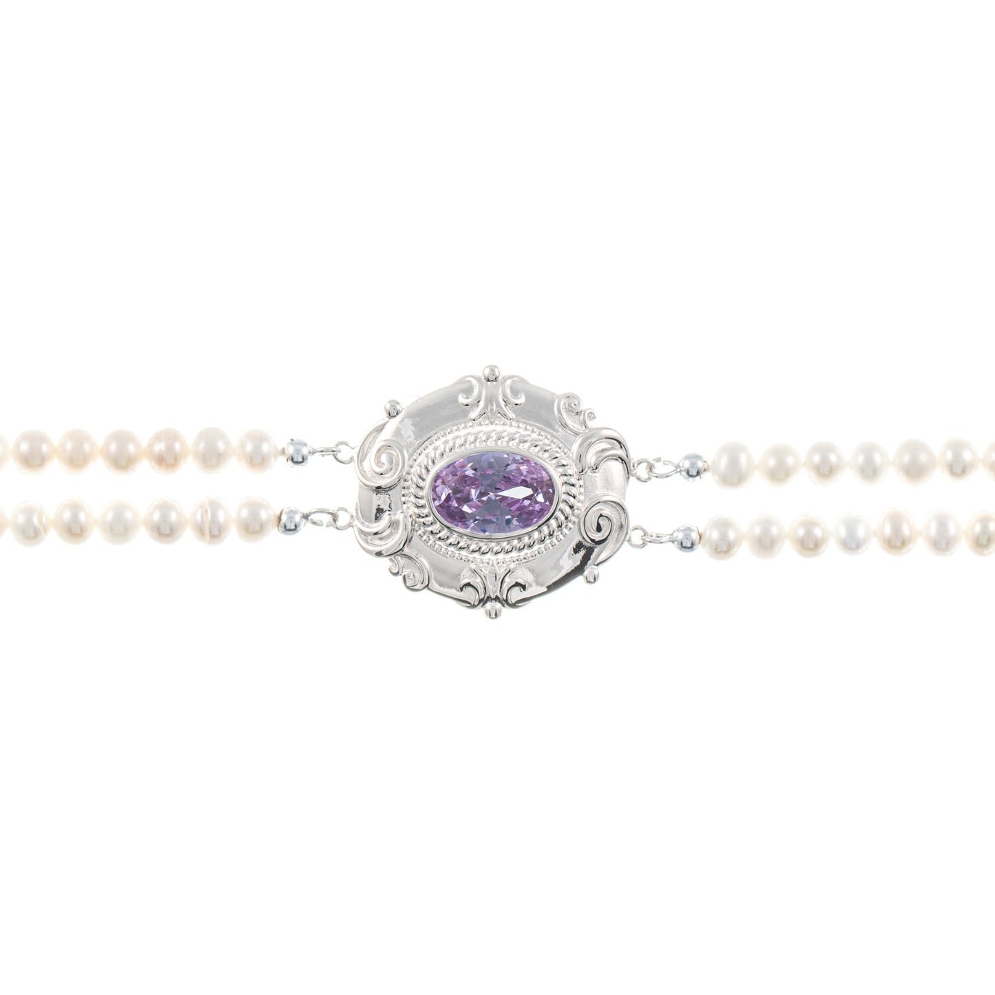 Collier Choker 925 Silber Zirkonia flieder Perle