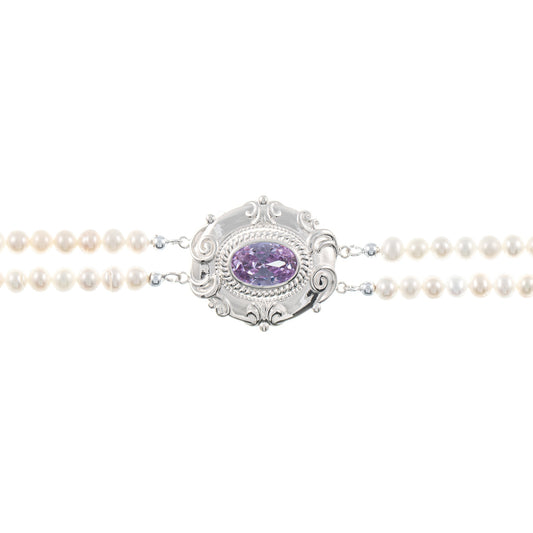 Collier Choker 925 Silber Zirkonia flieder Perle