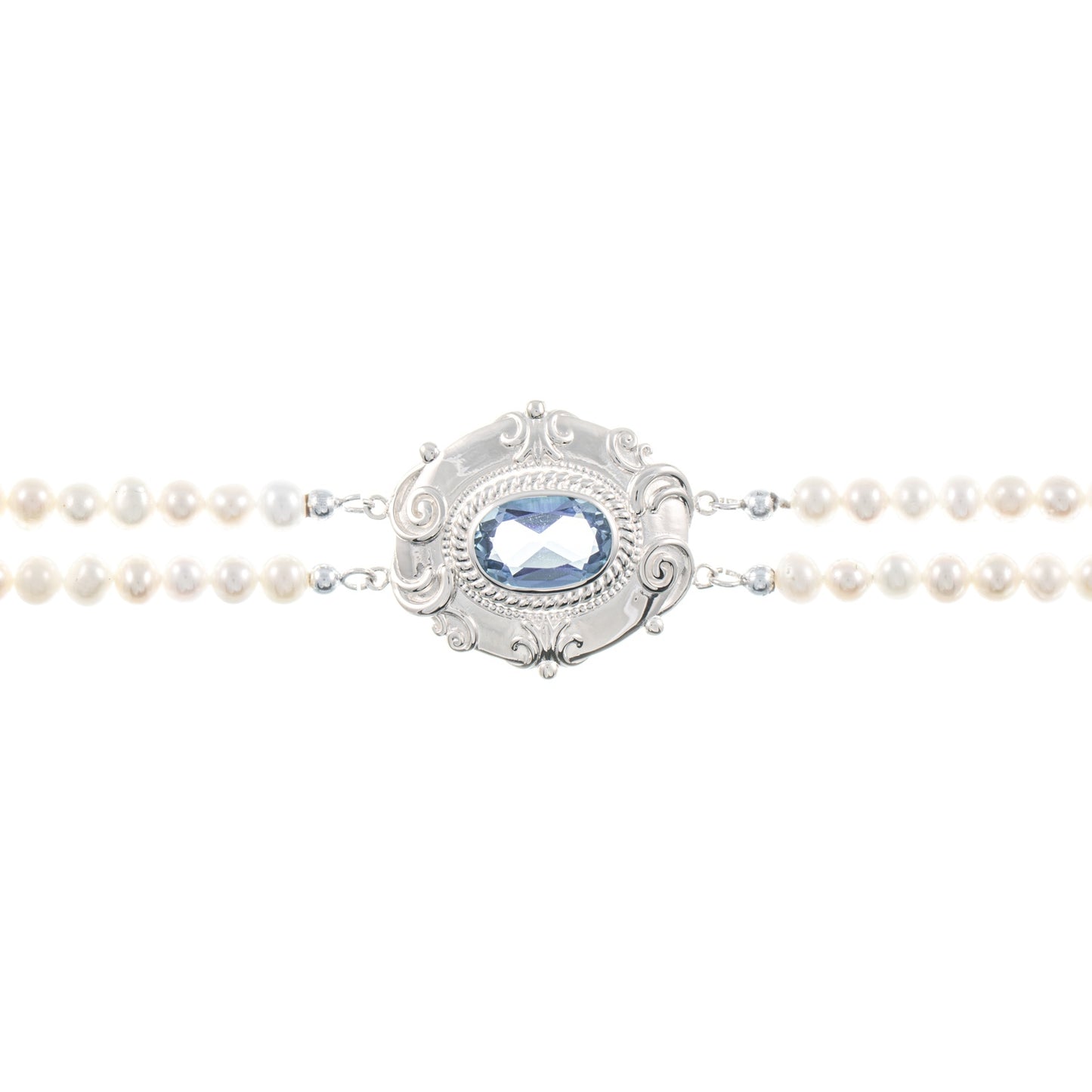 Collier Choker 925 Silber Zirkonia hellblau Perle