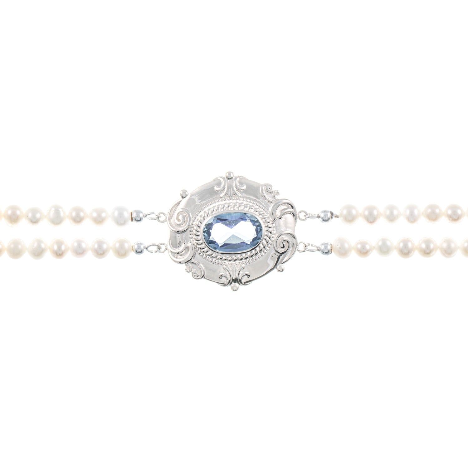 Collier Choker 925 Silber Zirkonia hellblau Perle