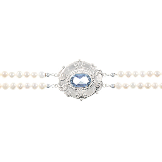 Collier Choker 925 Silber Zirkonia hellblau Perle