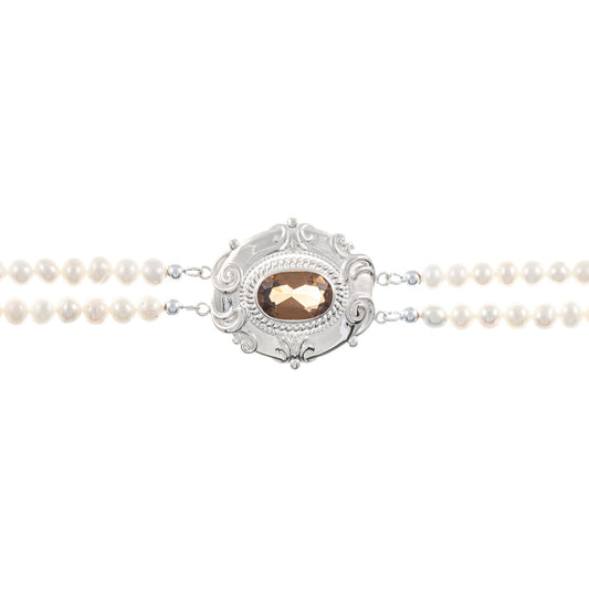 Collier Choker 925 Silber Zirkonia cognac Perle