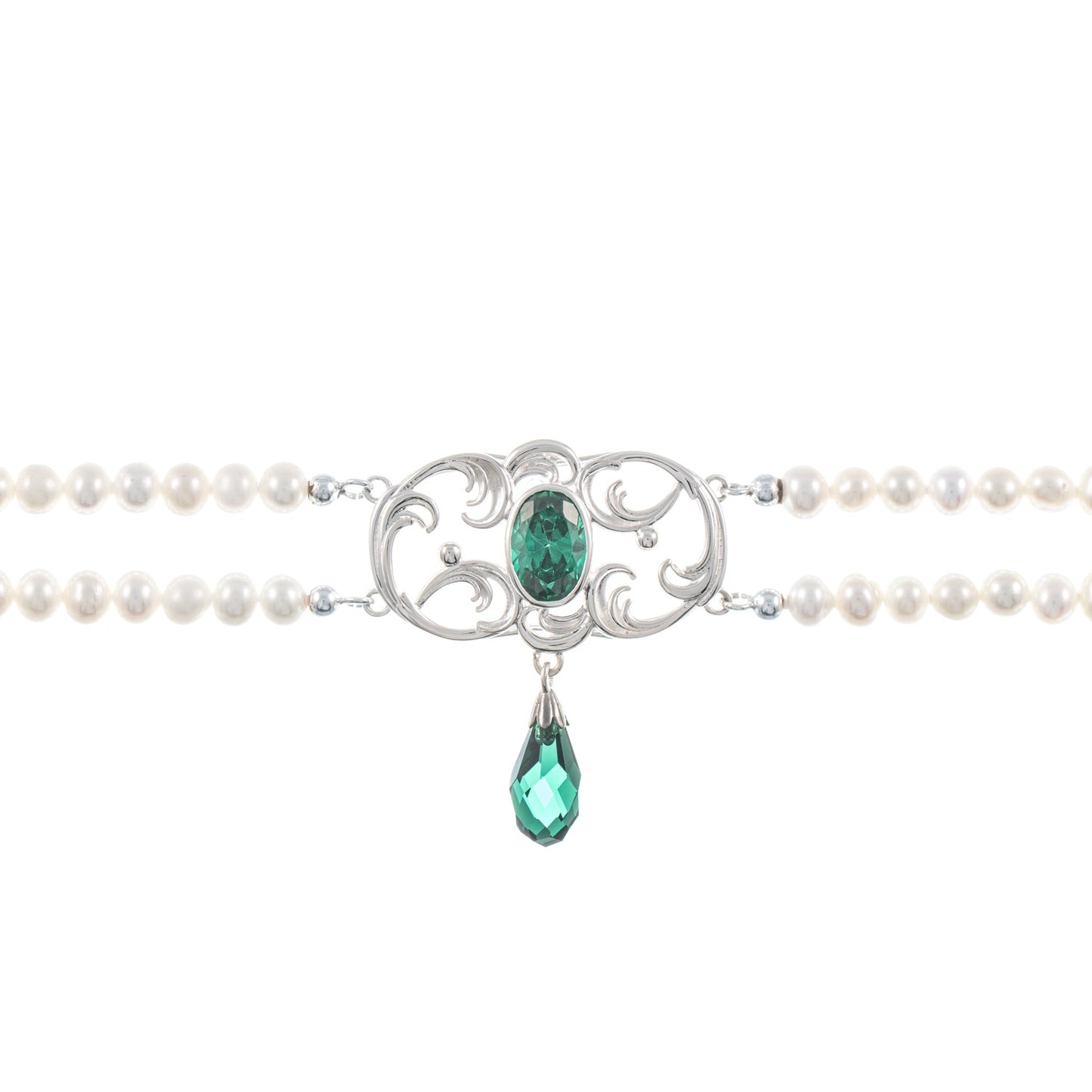 Collier Choker 925 Silber Zirkonia grün Perle