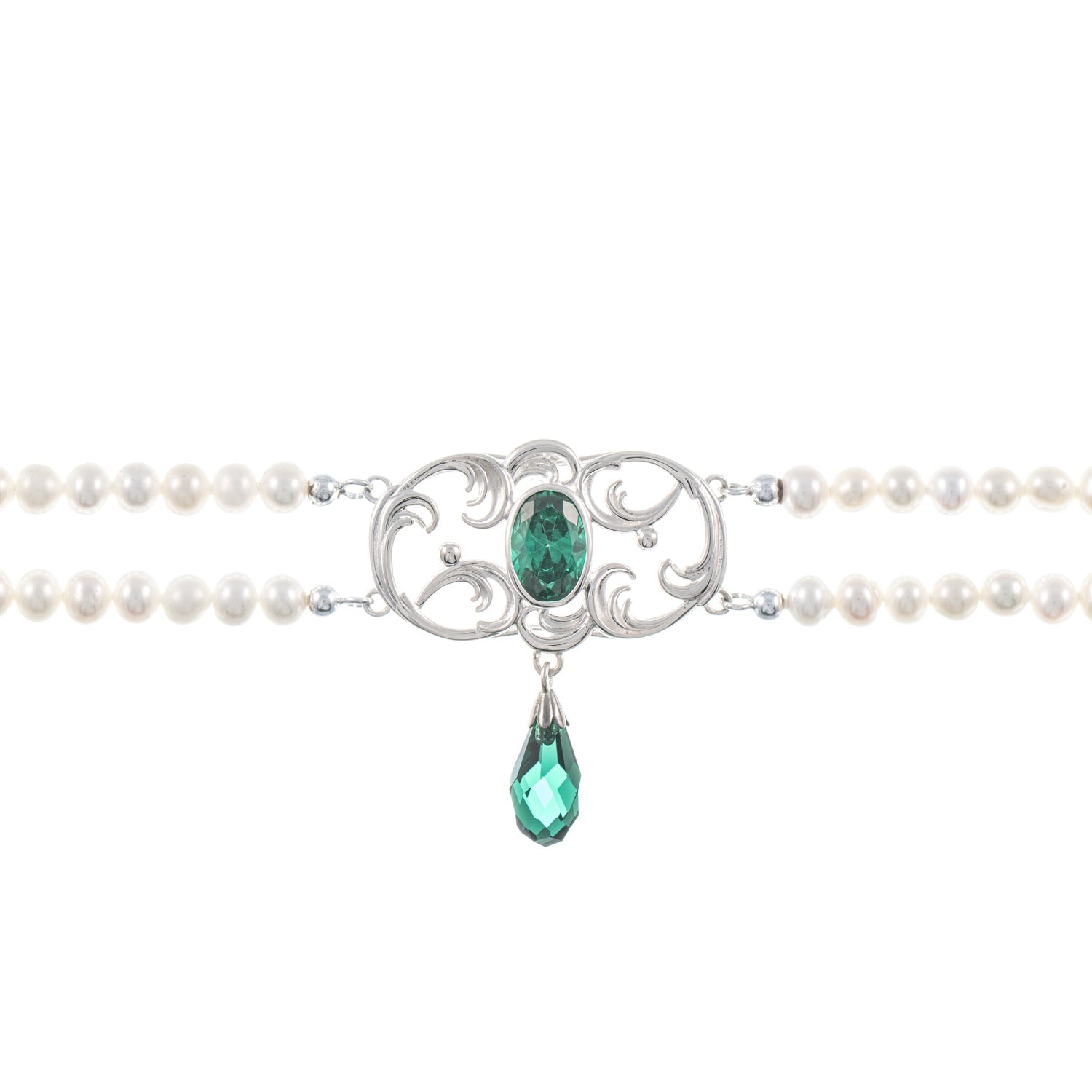 Collier Choker 925 Silber Zirkonia grün Perle