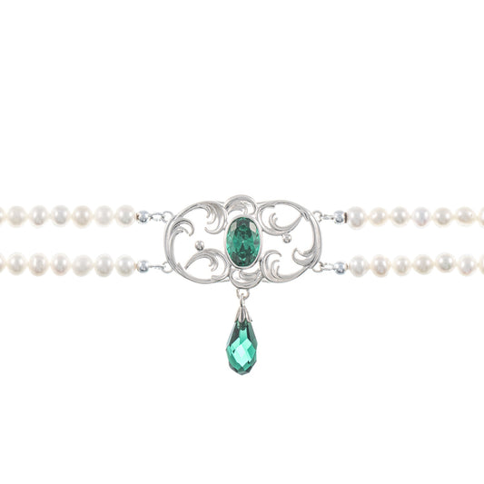 Collier Choker 925 Silber Zirkonia grün Perle