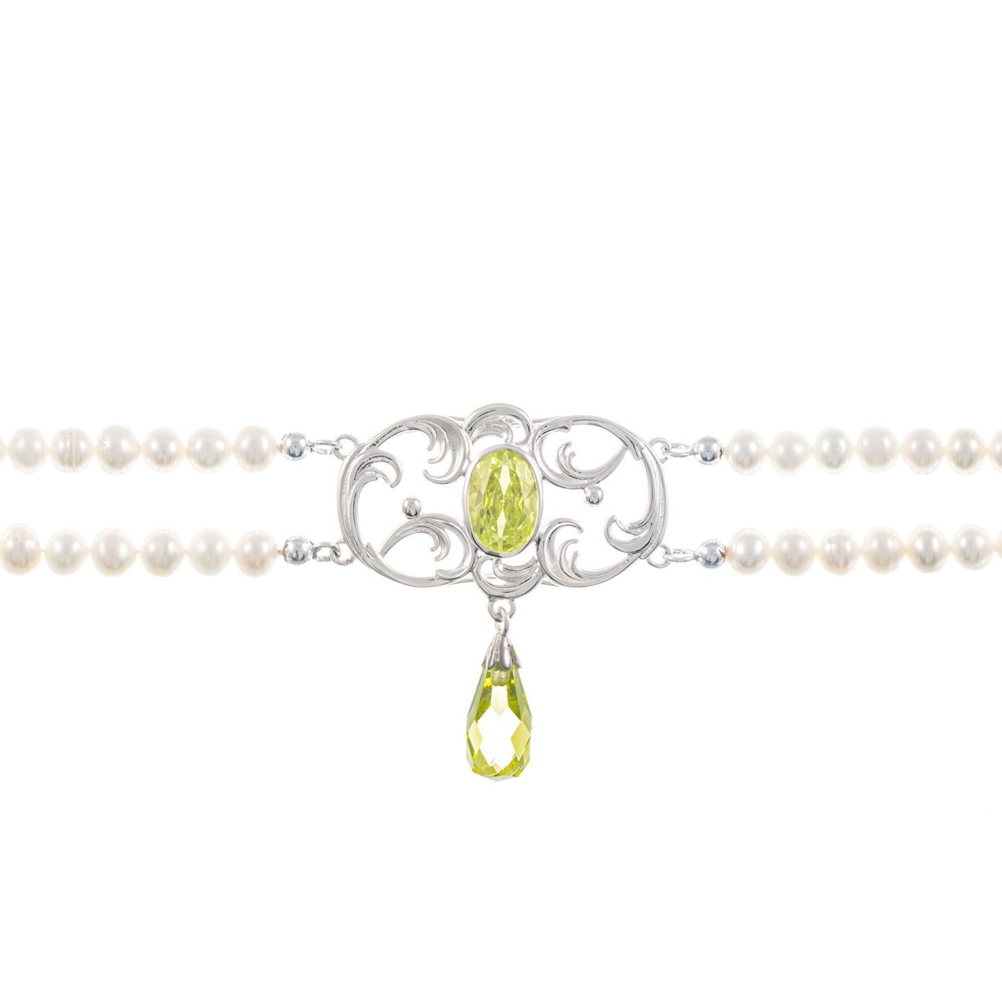 Collier Choker 925 Silber Zirkonia hellgrün Perle