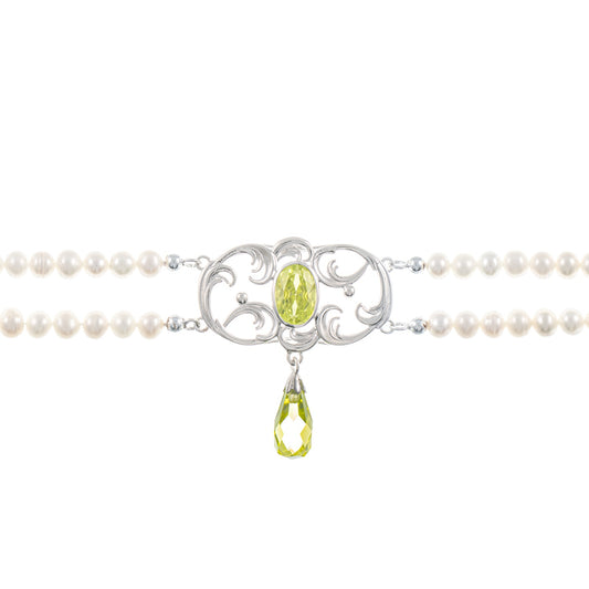 Collier Choker 925 Silber Zirkonia hellgrün Perle