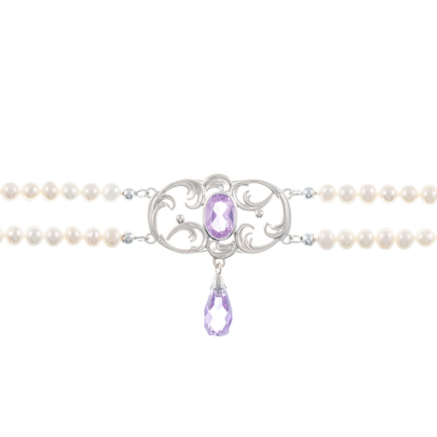 Collier Choker 925 Silber Zirkonia flieder Perle