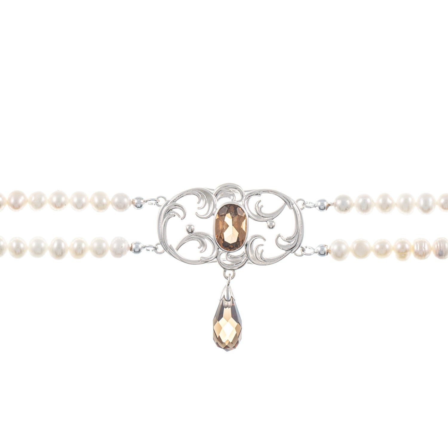Collier Choker 925 Silber Zirkonia cognac Perle