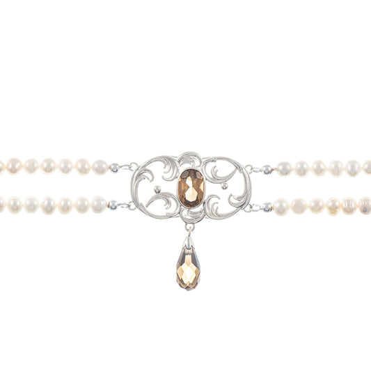 Collier Choker 925 Silber Zirkonia cognac Perle