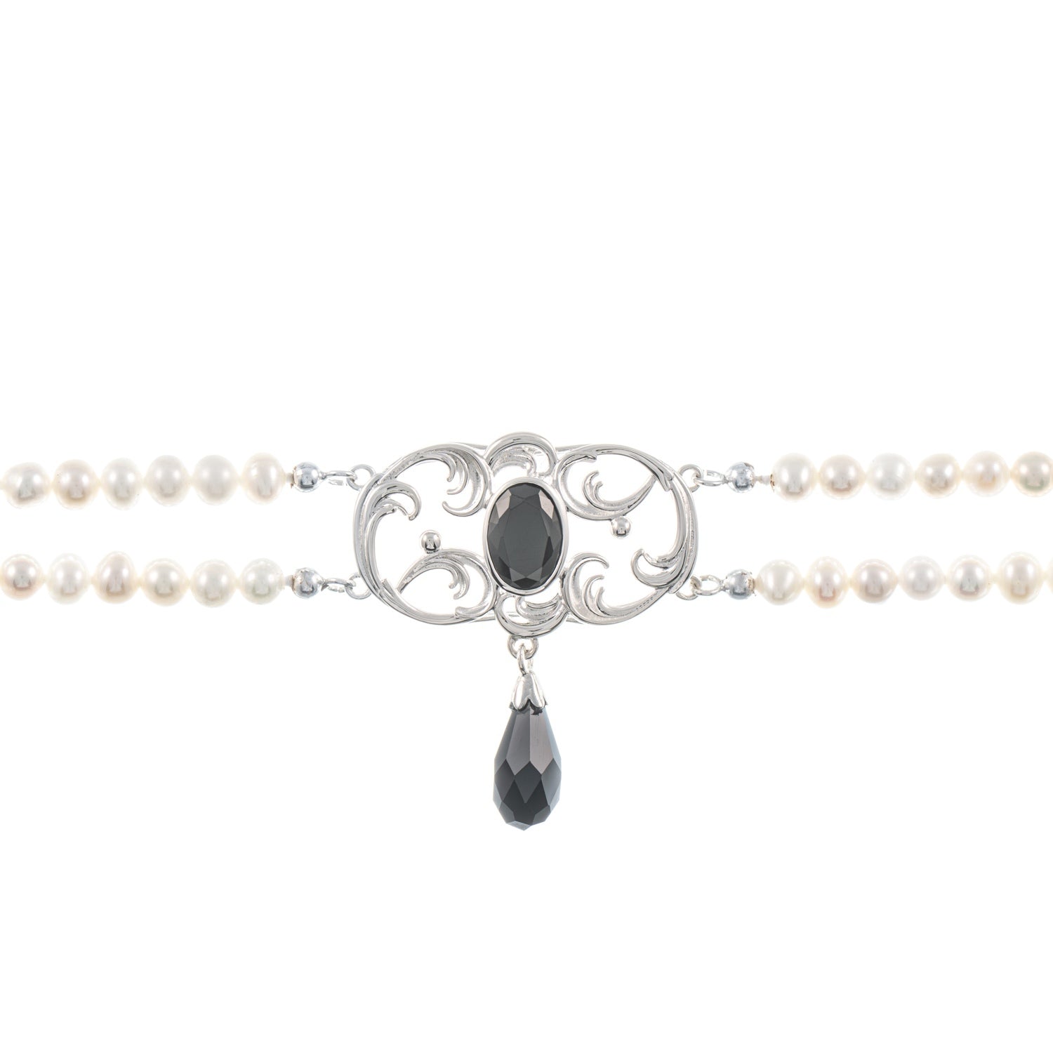 Collier Choker 925 Silber Zirkonia schwarz Perle