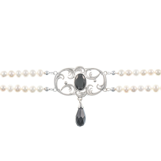 Collier Choker 925 Silber Zirkonia schwarz Perle