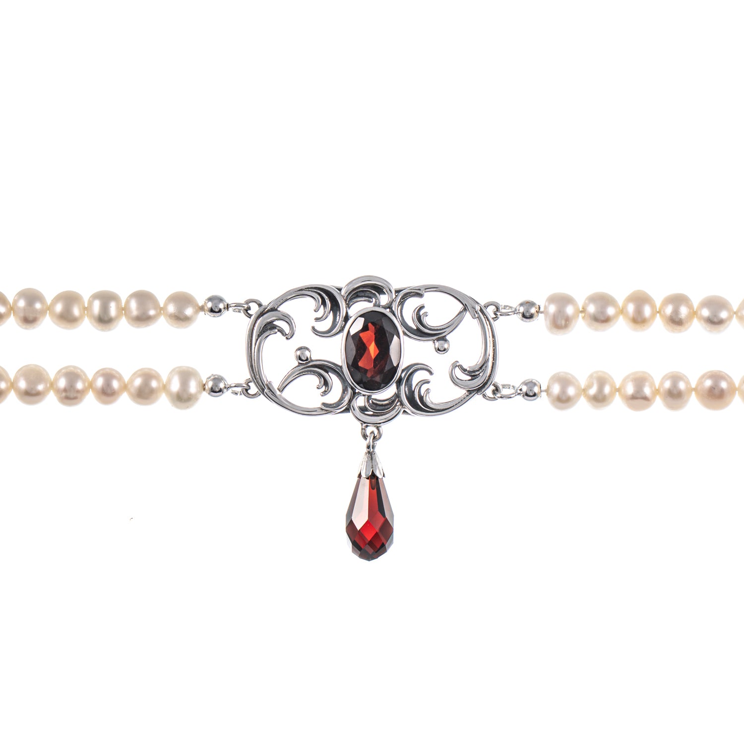 Collier Choker 925 Silber geschwärzt Granat Perle