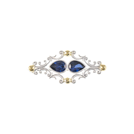 Brosche 925 Silber teilvergoldet Zirkonia blau