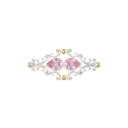Brosche 925 Silber teilvergoldet Zirkonia rosa