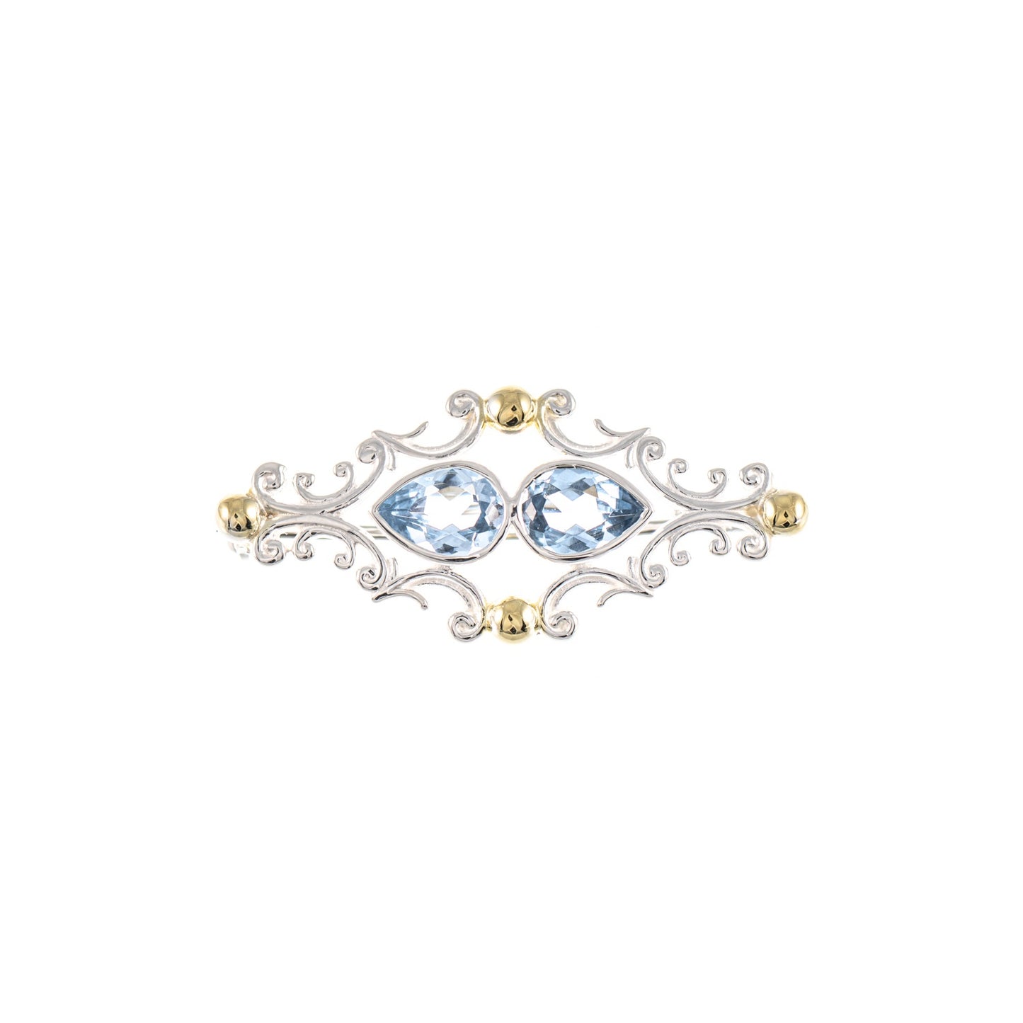 Brosche 925 Silber teilvergoldet Zirkonia hellblau