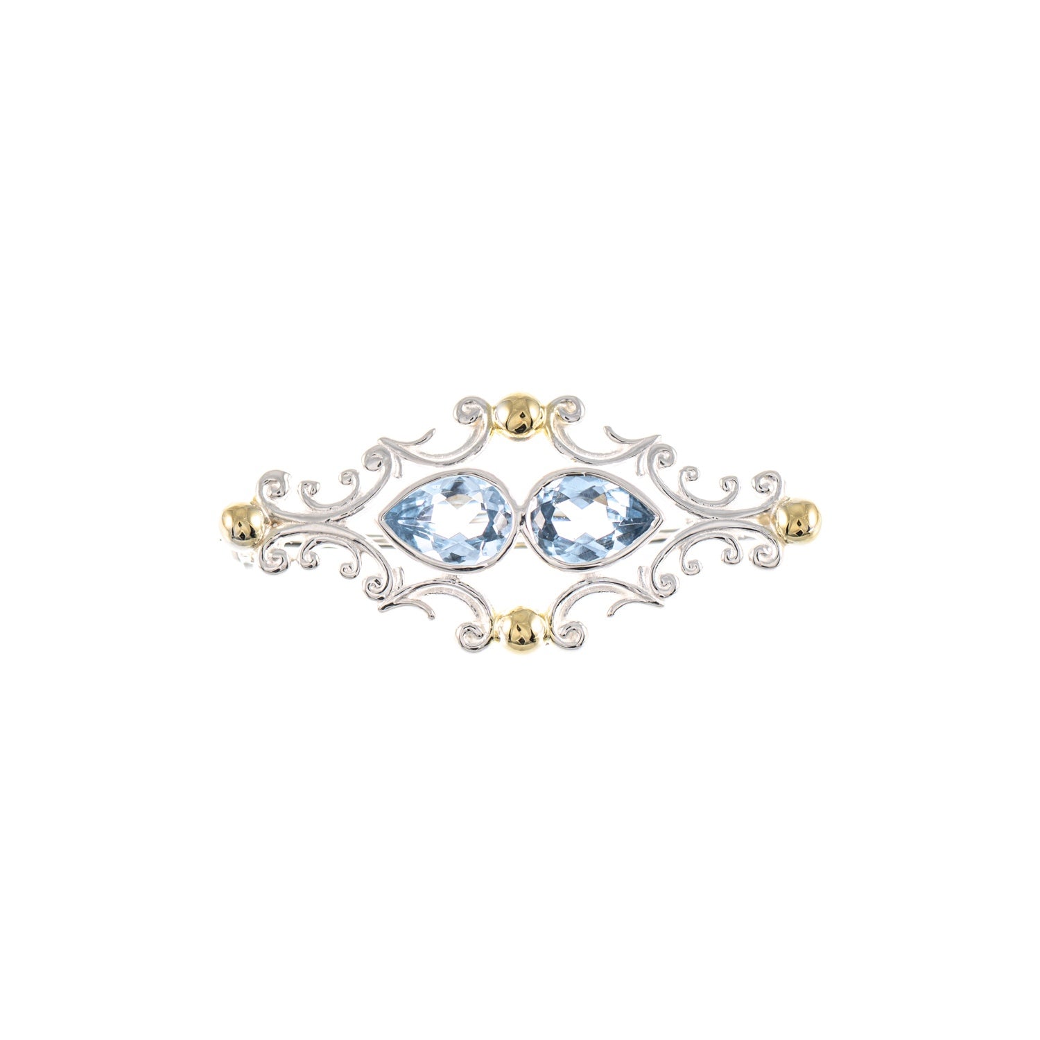 Brosche 925 Silber teilvergoldet Zirkonia hellblau