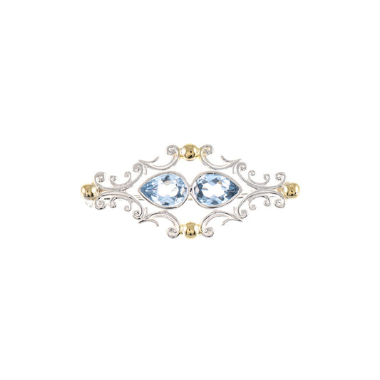 Brosche 925 Silber teilvergoldet Zirkonia hellblau