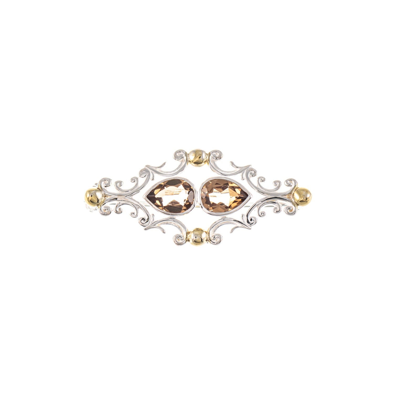 Brosche 925 Silber teilvergoldet Zirkonia cognac