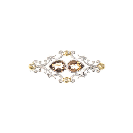 Brosche 925 Silber teilvergoldet Zirkonia cognac