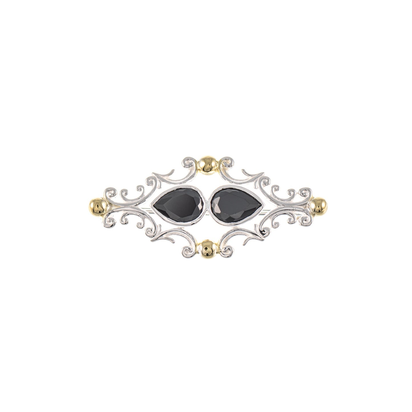 Brosche 925 Silber teilvergoldet Zirkonia schwarz
