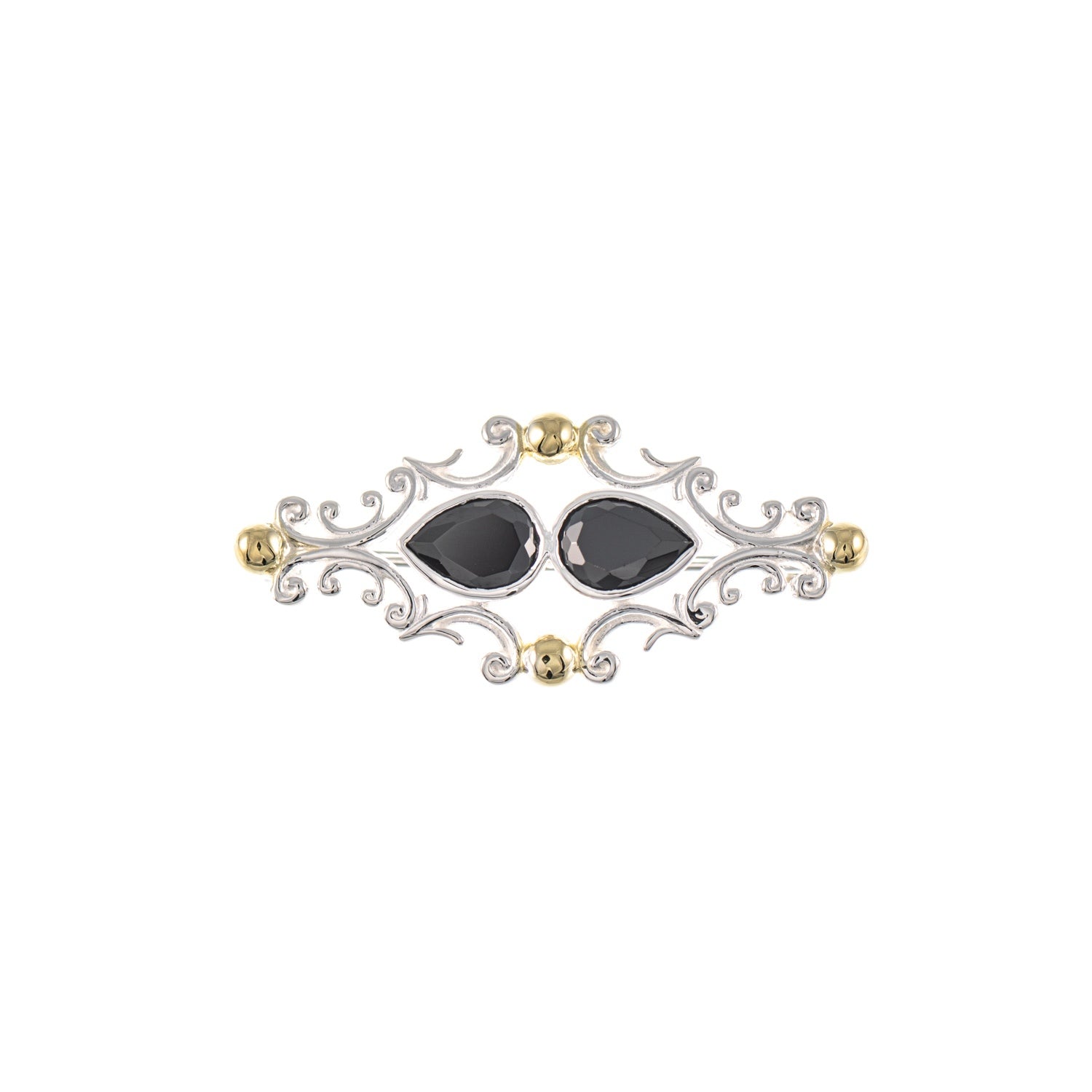 Brosche 925 Silber teilvergoldet Zirkonia schwarz