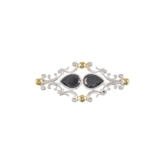Brosche 925 Silber teilvergoldet Zirkonia schwarz