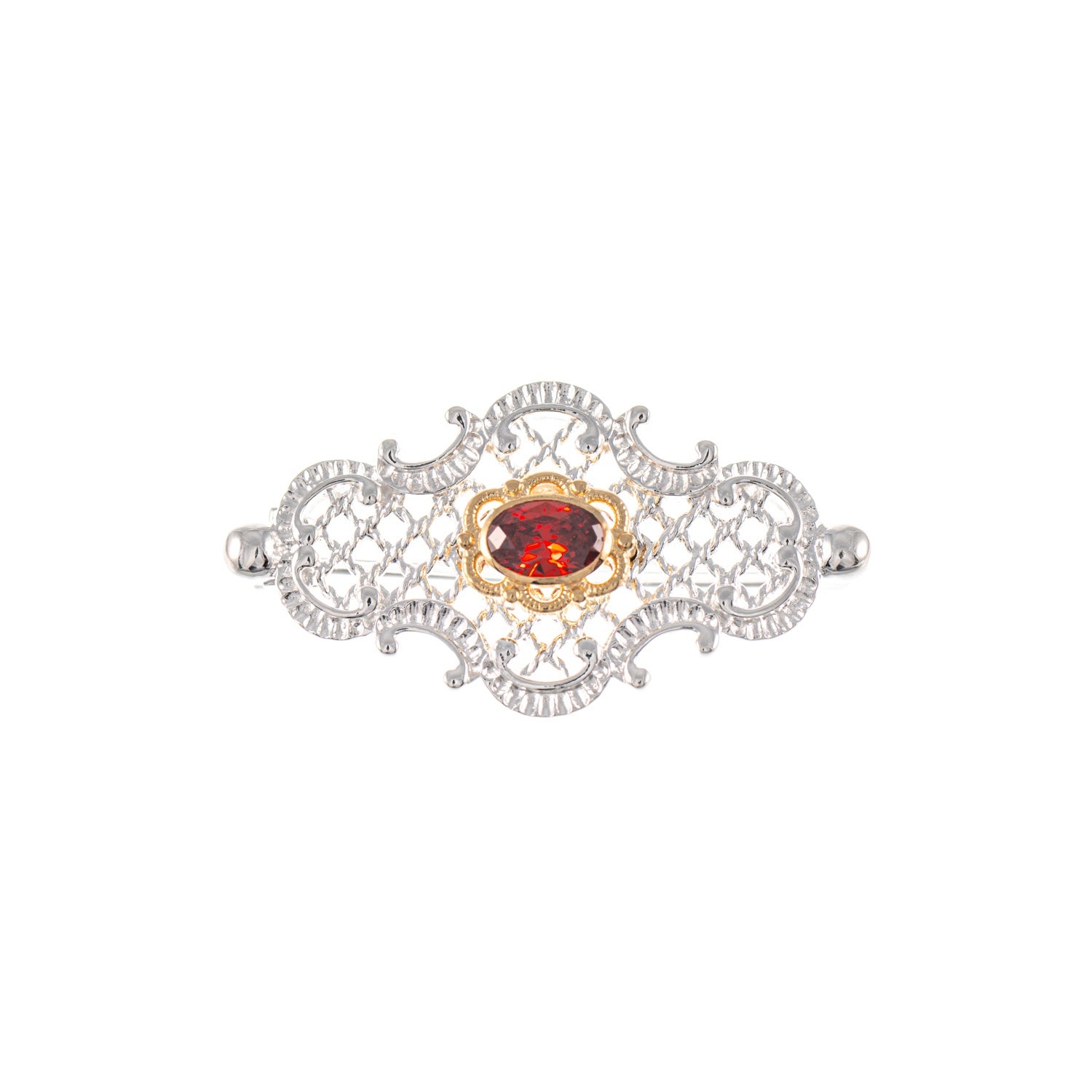 Brosche 925 Silber teilvergoldet Zirkonia rot