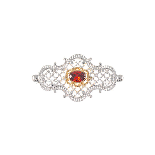 Brosche 925 Silber teilvergoldet Zirkonia rot