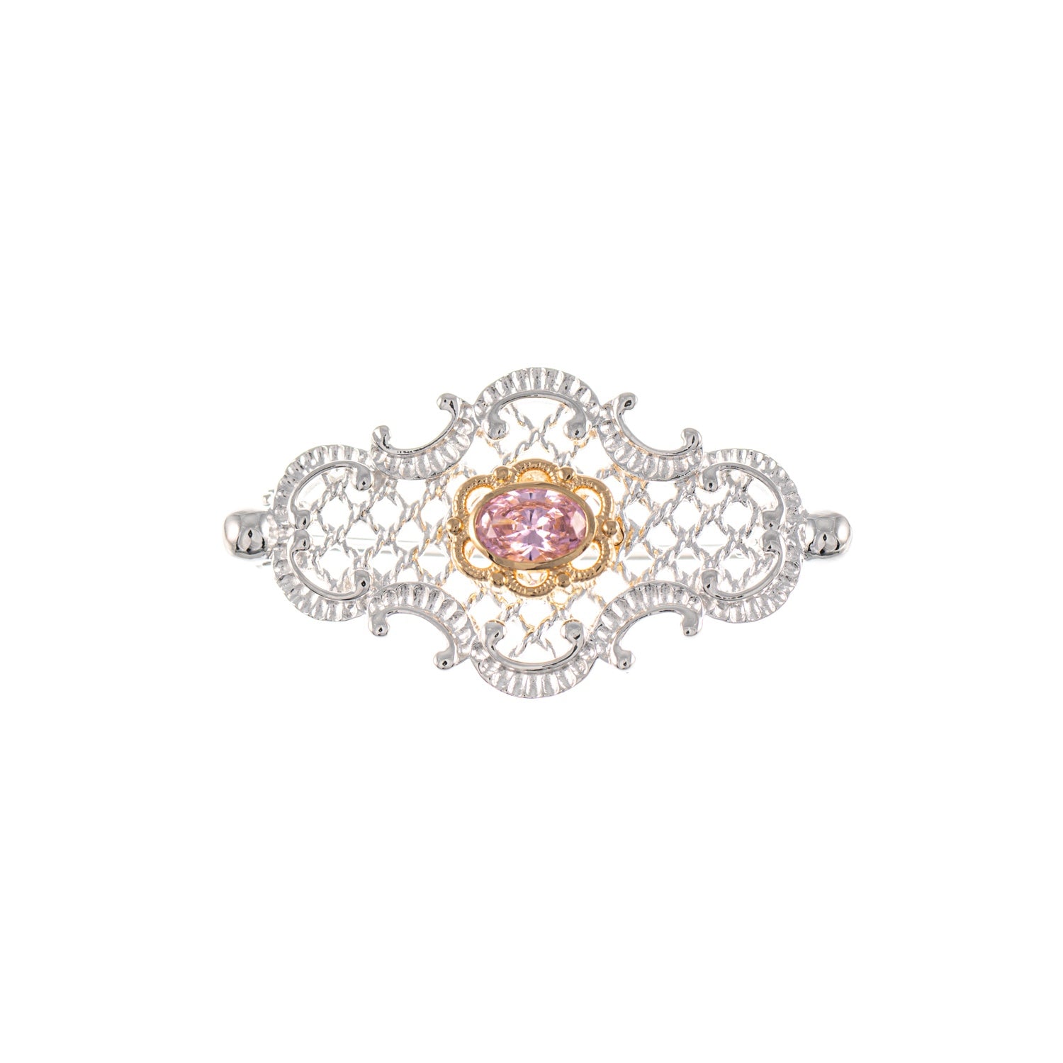 Brosche 925 Silber teilvergoldet Zirkonia rosa