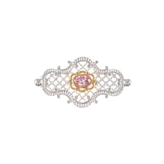 Brosche 925 Silber teilvergoldet Zirkonia rosa