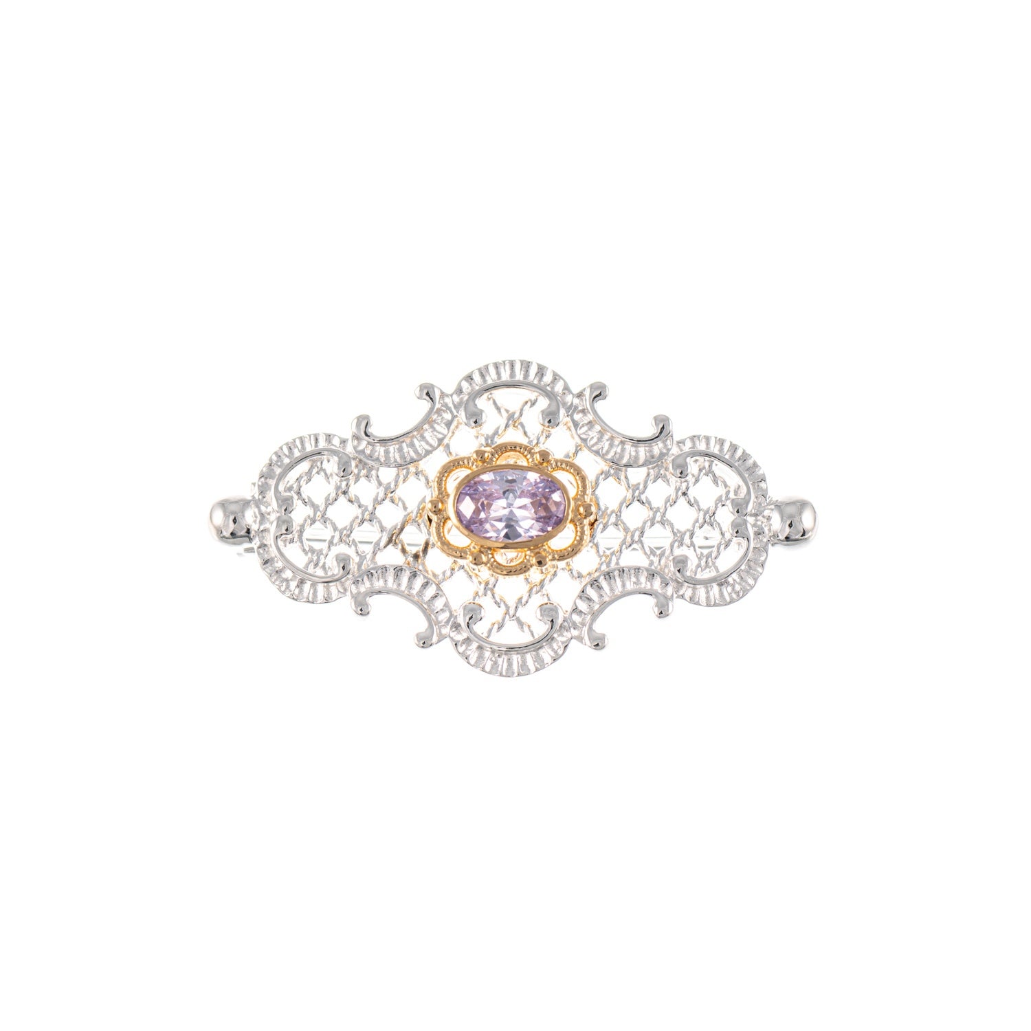 Brosche 925 Silber teilvergoldet Zirkonia flieder