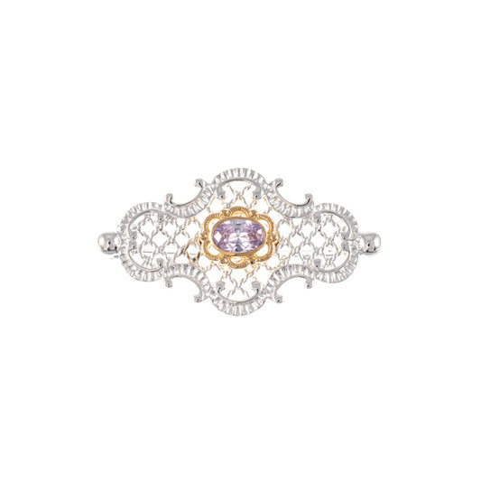 Brosche 925 Silber teilvergoldet Zirkonia flieder